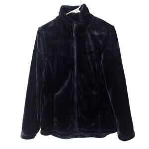 Heat Keep Black Velour Long Sleeve Full Zip Casual Athletic Jacket Women Sz M